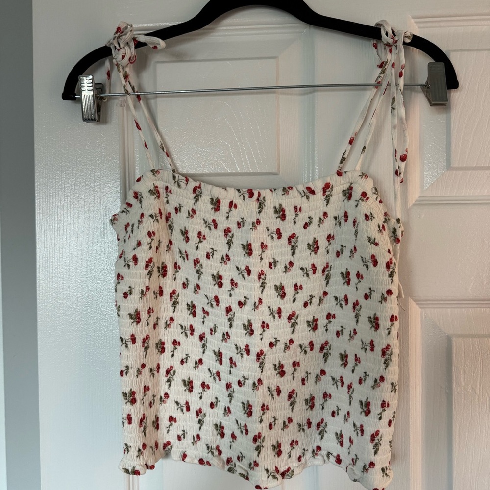 Abercrombie & Fitch Cherry Print Tie Shoulder Smocked Tube Top